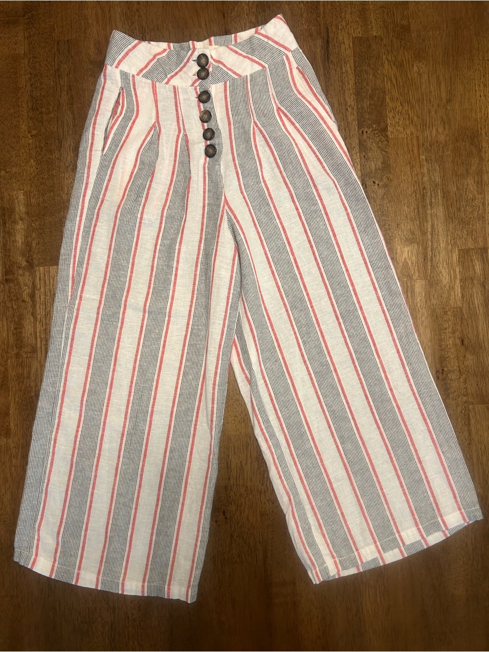 Cali 1850 Linen-Blend Striped Wide-Leg Cropped Beach Pants